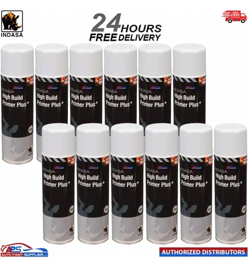 12x INDASA HIGH BUILD PRIMER+ AEROSOL WHITE SPRAY PAINT 500ML